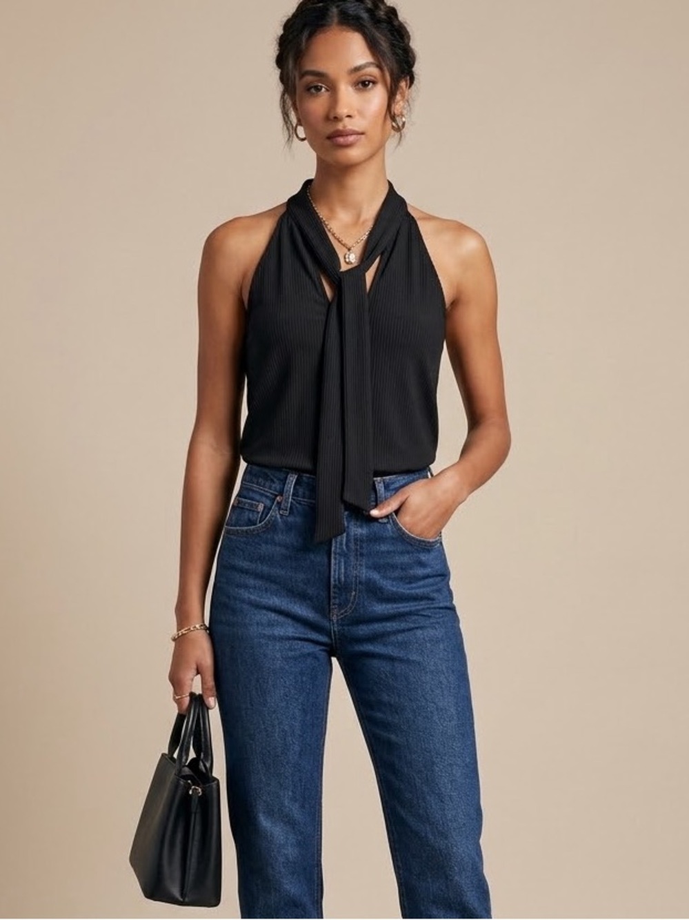 Sunday In Brooklyn Anthropologie Black Ribbed With Tie Front Women’s Size S